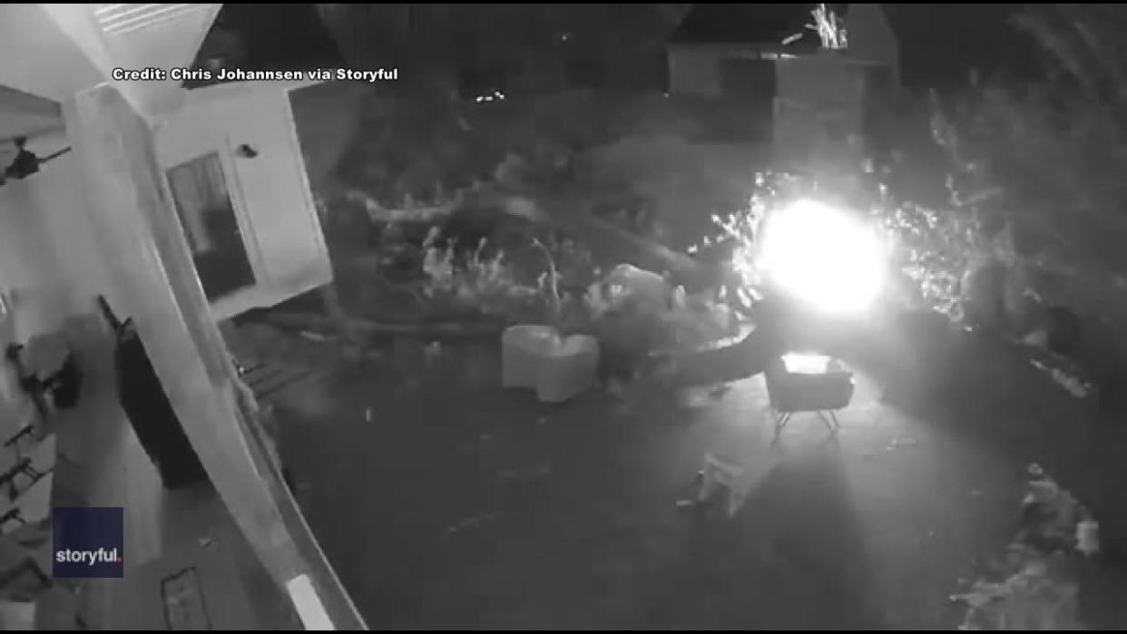 <div>‘We Almost Died!’ Video shows Virginia men narrowly escape tree as it crashes into backyard (Credit: Chris Johannsen via Storyful)</div>