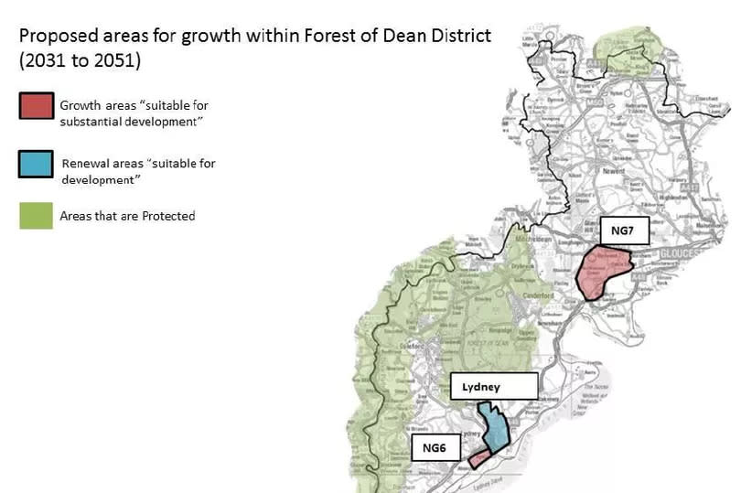 For the Forest of Dean, the long term growth strategy suggests the creation of a new garden 3,500-home town at Northwood Green and an urban extension of 1,500 houses in Aylburton.