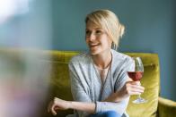 <p>A glass of wine might sound like a relaxing way to unwind, but alcohol can also work as a stimulant and increase your heart rate, according to research from the <a rel="nofollow noopener" href="https://www.researchgate.net/publication/51115088_Stimulant_and_Sedative_Effects_of_Alcohol" target="_blank" data-ylk="slk:National Institutes of Health;elm:context_link;itc:0;sec:content-canvas" class="link ">National Institutes of Health</a>. Plus, sipping alcohol before bed has been linked with poor sleep quality, including waking up in the middle of the night, notes the <a rel="nofollow noopener" href="https://www.sleepfoundation.org/articles/how-alcohol-affects-quality-and-quantity-sleep" target="_blank" data-ylk="slk:National Sleep Foundation;elm:context_link;itc:0;sec:content-canvas" class="link ">National Sleep Foundation</a>. </p>