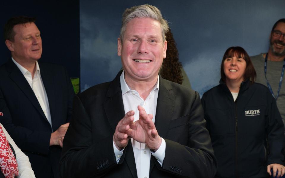 Labour Party leader Sir Keir Starmer is pictured during a visit to Burt's Crisps factory in Plymouth, Devon, as he outlines Labour's promise to build a better Britain at the start of campaigning for the local elections in May - Matt Keeble/PA