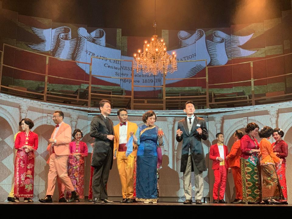 (Front) Sebastian Tan, Celine Rosa Tan and George Chan in Stella Kon's "Lim Boon Keng: The Musical" on 10 October 2019 at Victoria Theatre. (Photo: Musical Theatre Ltd)