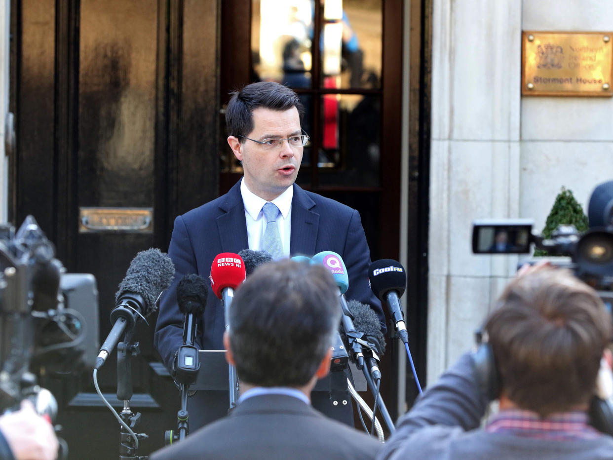 James Brokenshire makes a statement outside his office at Stormont House on Monday: AFP/Getty