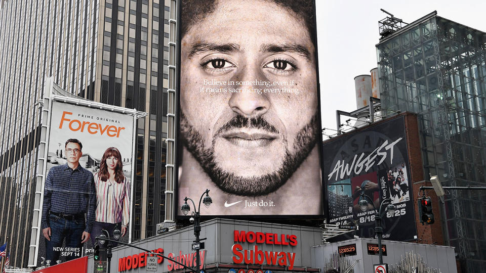 A Nike ad campaign featuring Kaepernick gained massive worldwide publicity. Pic: Getty