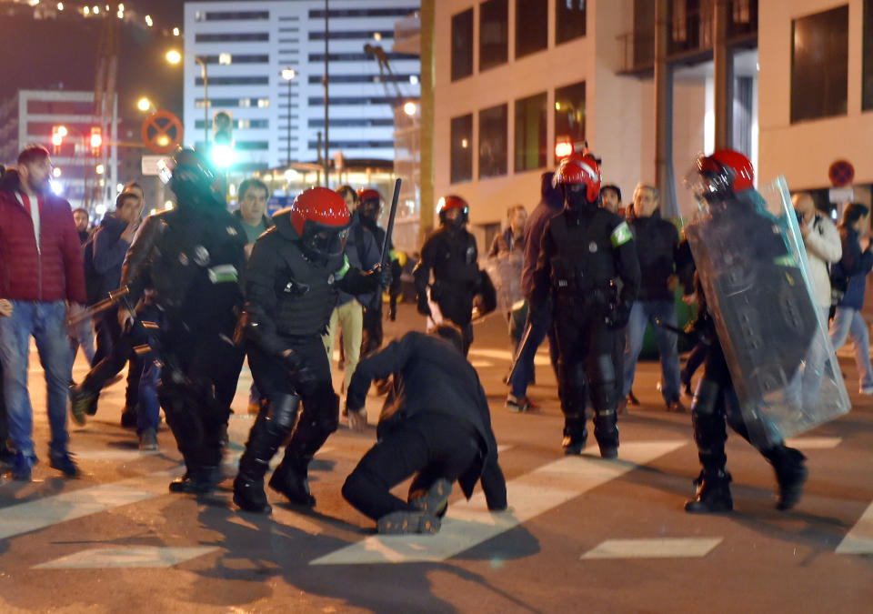 Basque police were called on to quell violence between fans of Spartak Moscow and Athletic Bilbao before a Europa League match. (Getty)