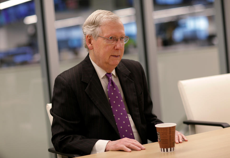 Senate Majority Leader Mitch McConnell (R-KY) speaks to Reuters during an interview in Washington, U.S., May 24, 2017. REUTERS/Joshua Roberts