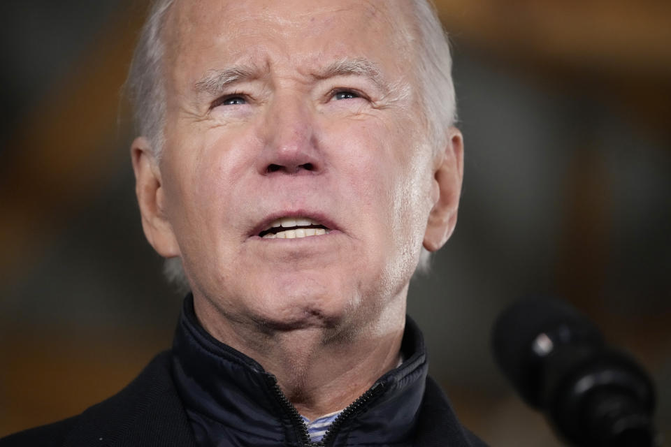 President Joe Biden speaks at Dutch Creek Farms in Northfield, Minn., Wednesday, Nov. 1, 2023. (AP Photo/Andrew Harnik)