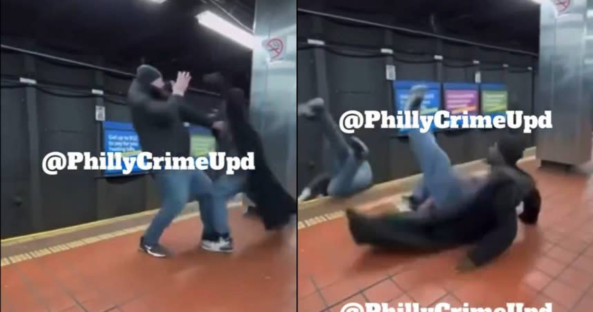 美國費城（Philadelphia）日前有2名男子在地鐵月台發生肢體衝突，沒想到其中一人意外摔落月台，被剛進站的列車撞上，當場被宣告死亡。（圖／Twitter／@PhillyCrimeUpd）