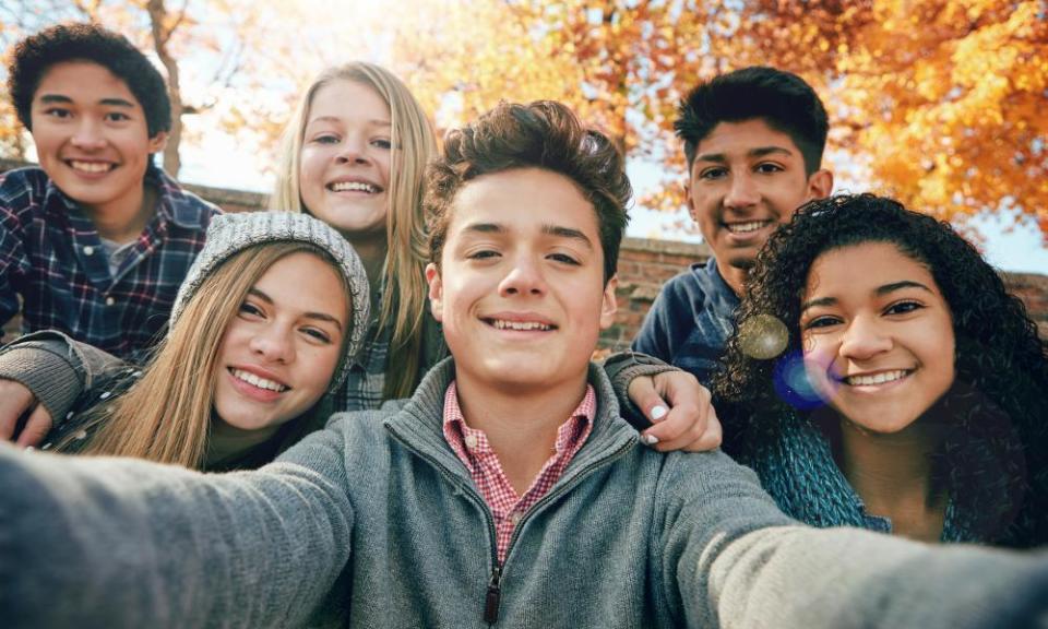 ‘Childhood and youth have lost their vital exclusivity: young friends pose for a selfie.