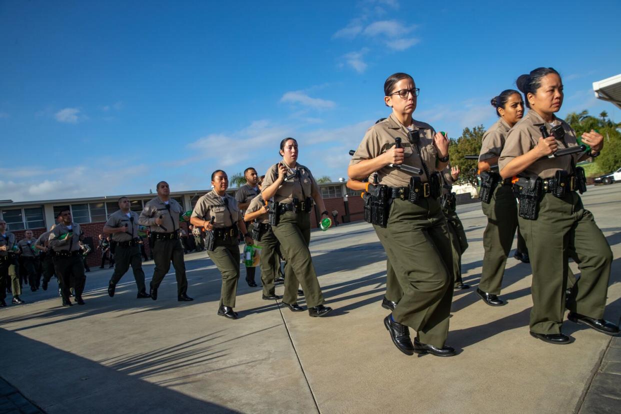 Los Angeles County Sheriff recruits Class 464 in full uniform at STAR Center Academy in Whittier.