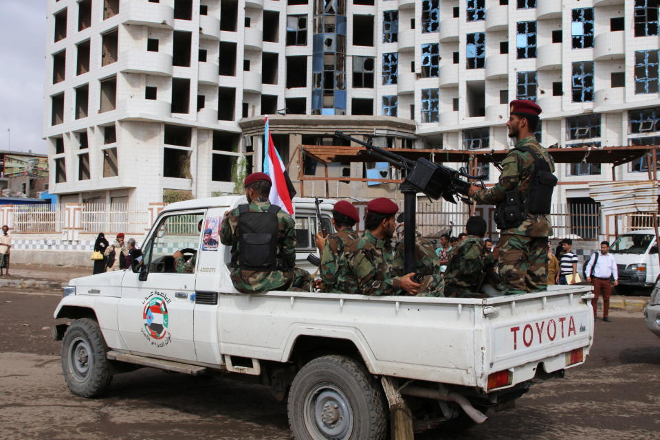 Security forces loyal to the U.A.E.-backed Southern Transitional Council arein the southern port city of Aden, Yemen, on Dec. 20, 2020. (Photo: Fawaz Salman / Reuters)