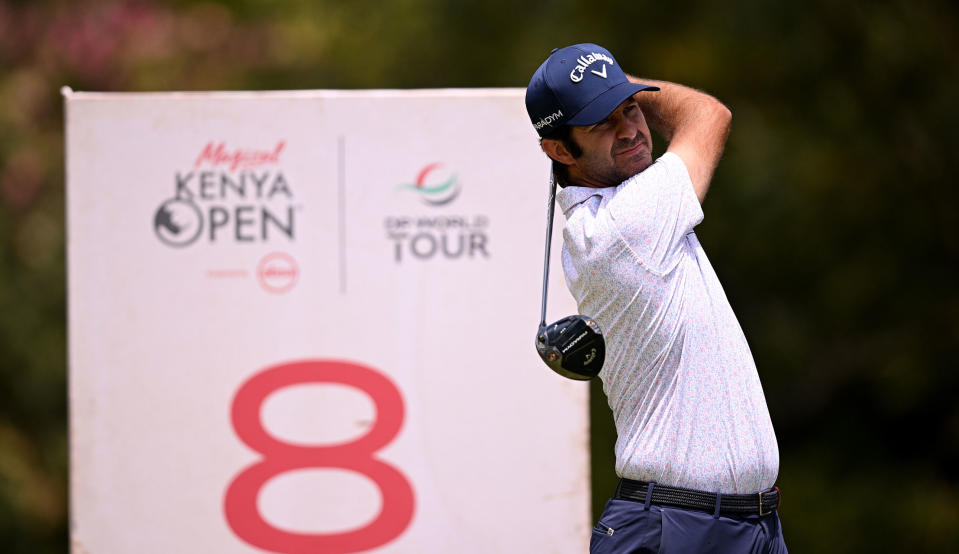   Campillo strikes his driver and watches his tee shot 