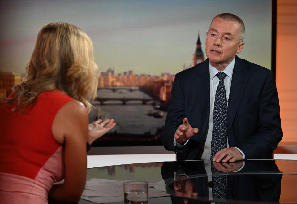 For use in UK, Ireland or Benelux countries only BBC handout photo of Willie Walsh, Director general of the International Air Transport Association appearing on the BBC One current affairs programme, Sunday Morning hosted by Sophie Raworth. Picture date: Sunday July 10, 2022.