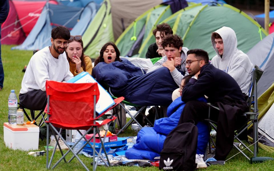 People in the overnight queue watching the England v Slovakia match