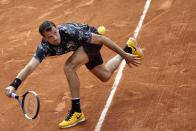 Bulgaria's Grigor Dimitrov returns the ball to Croatia's Marin Cilic during their men's singles second round match on day four of The Roland Garros 2019 French Open tennis tournament in Paris on May 29, 2019. (Photo by Ibrahim Ezzat/NurPhoto via Getty Images)