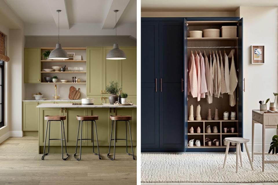 a kitchen with a bar and stools