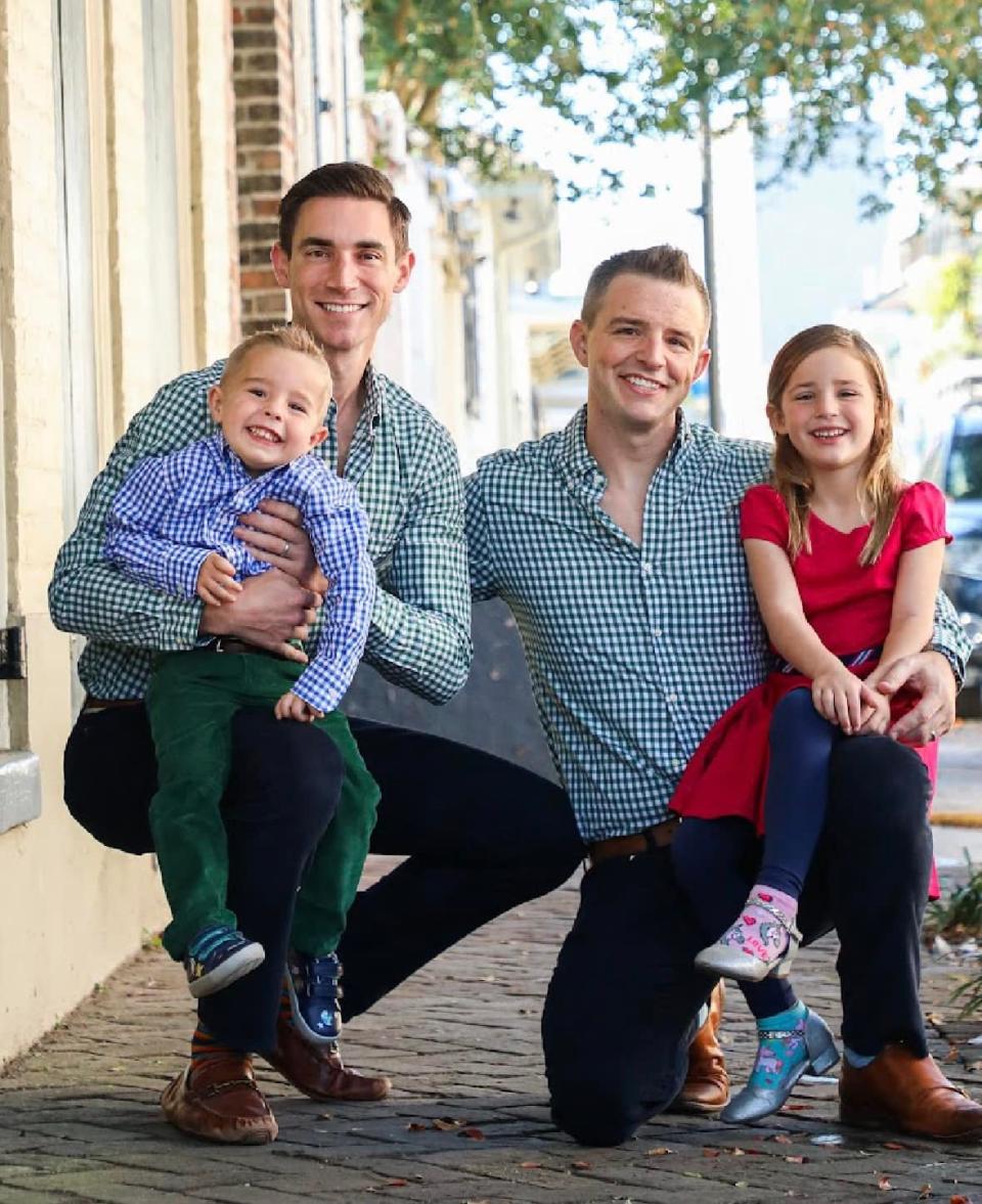 Dr. Jake Kleinmahon, left, his husband Tom and their two children are leaving Louisiana because of anti-LGBTQ bills passed by the Legislature. Kleinmahon is one of the state's few children's pediatric heart specialists.
