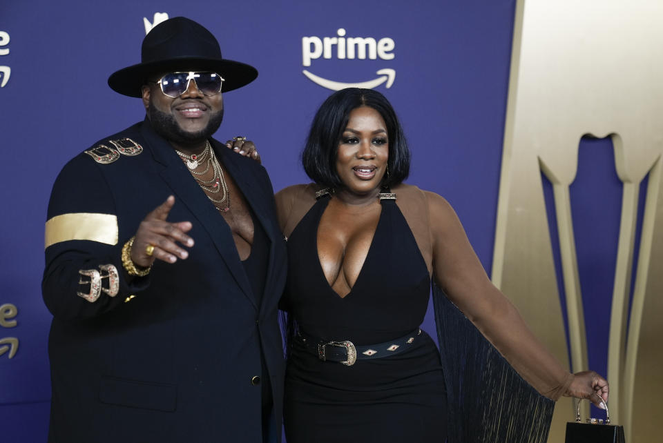 Michael Trotter Jr., left, and Tanya Trotter of The War and Treaty arrive at the 59th annual Academy of Country Music Awards on Thursday, May 16, 2024, at the Ford Center in Frisco, Texas. (AP Photo/LM Otero)