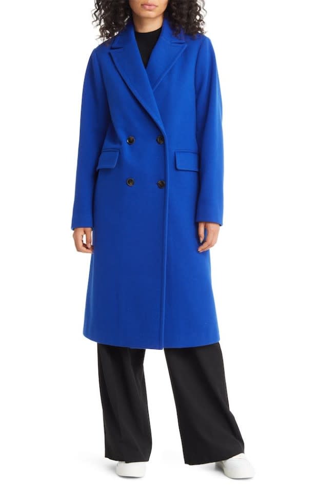 <p>Nordstrom</p><p>Round out your fall wardrobe with a simple double-breasted coat, like this one from BCBGMAXAZRIA. Available in two gorgeous colors, royal blue and lipstick red, the lined jacket is an easy way to add a bright pop of color to any outfit this season. To complete the autumn look, just add a pair of sunglasses and your favorite ankle boots.</p>