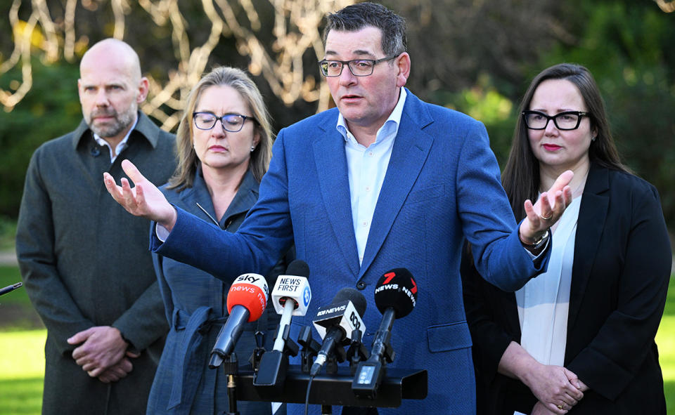 Daniel Andrews, pictured here after announcing Victoria will no longer host the 2026 Commonwealth Games.