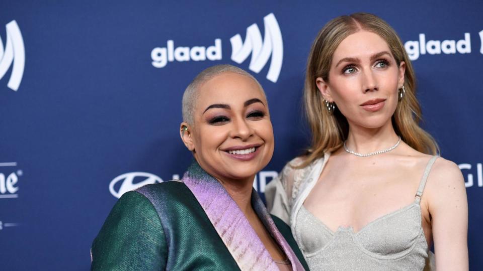 PHOTO: Raven-Symone and her wife Miranda Maday arrive for the 34th annual GLAAD awards at the Beverly Hilton hotel in Beverly Hills, California, on March 30, 2023. (Valerie Macon/AFP via Getty Images)