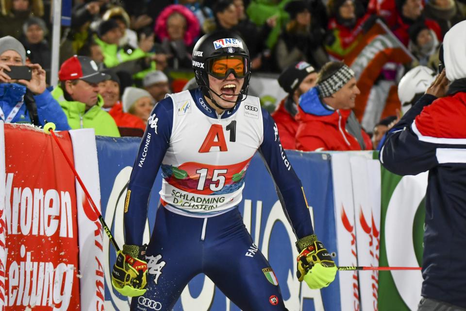 SCHLADMING, AUSTRIA - JANUARY 28: Alex Vinatzer of Italy competes in the second run during the Audi FIS Alpine Ski World Cup - Men' s Slalom on January 28, 2020 in Schladming, Austria.  (Photo by Hans Peter Lottermoser/SEPA.Media /Getty Images)