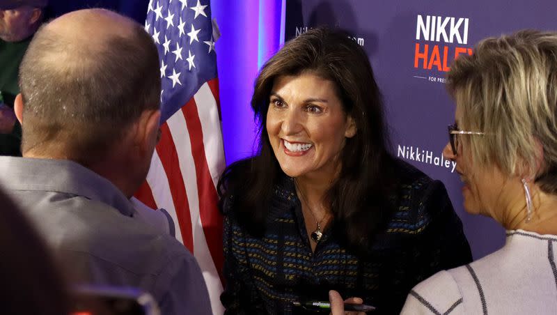 Nikki Haley, 2024 Republican candidate for president, interacts with voters after a campaign event in Newton, Iowa, on Friday, Nov. 17, 2023. Utah Lt. Gov. Deirdre Henderson and Abby Cox are set to endorse Nikki Haley for president.