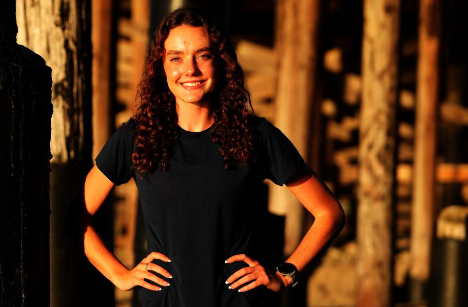 Sadie Engelhardt, posing by the Ventura Pier, won individual CIF-Southern Section and state titles while leading Ventura to the CIF-SS Division 2 team title.