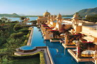 The Oberoi Udaivilas, Udaipur. On the shores of Udaipur’s Lake Pichola is the luxurious The Oberoi Udavilas. Its rooms (except the Premier Room) open out onto either private or semi-private pools from where you can look out over manicured lawns and landscaped gardens towards Lake Pichola and the Aravalli Hills (www.oberoihotels.com/oberoi_udaivilas) 