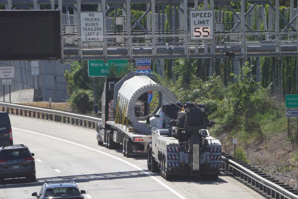 A tractor trailer accident slows traffic on the New York State Thruway in South Nyack on Thursday, August 31, 2023. The So. Broadway overpass was closed due to the truck hitting the base of the overpass.