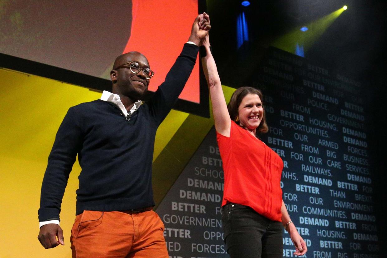 Former Tory minister Sam Gyimah, who has defected to the Liberal Democrats, with leader Jo Swinson: PA