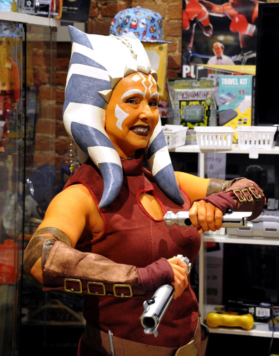 Jay Krebs posed in her Ahsoka Tano costume. The life-long Star Wars fan is also a Tri-Way High School teacher.