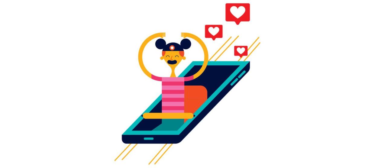 A figure rides a smartphone as a rollercoaster.