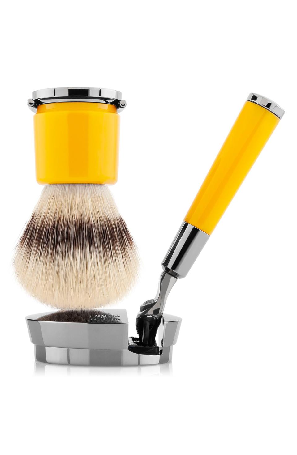 Barbiere Yellow Razor, Brush & Stand Set