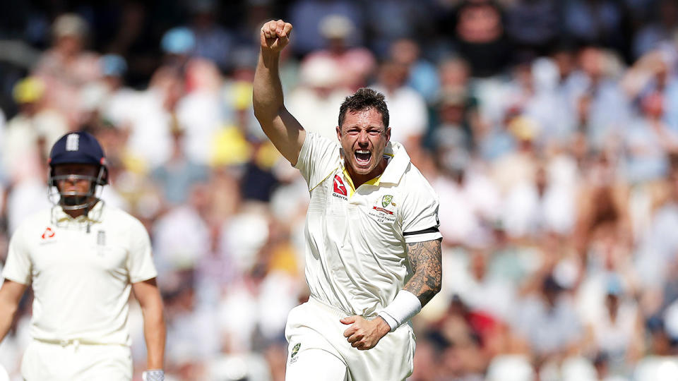 James Pattinson celebrates during the Ashes after taking a wicket.