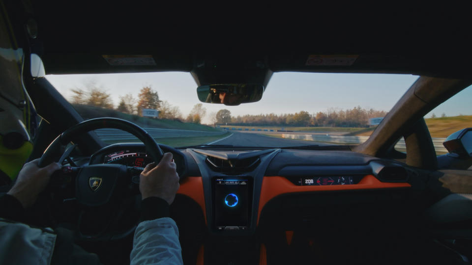 Driving a Lamborghini Revuelto equipped with the marque's Telemetry X tech concept.