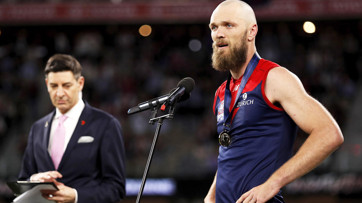 Max Gawn, pictured here after the Melbourne Demons won the AFL grand final.