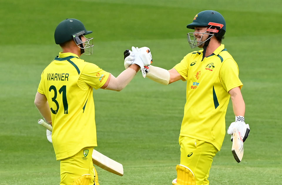 Travis Head and David Warner, pictured here in action for Australia in the third ODI against England.