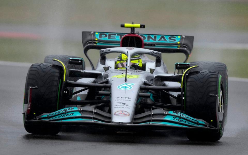 Mercedes driver Lewis Hamilton of Britain steers his car during the qualifying session for the British Formula One Grand Prix at the Silverstone circuit, in Silverstone, England, Saturday, July 2, 2022 - AP