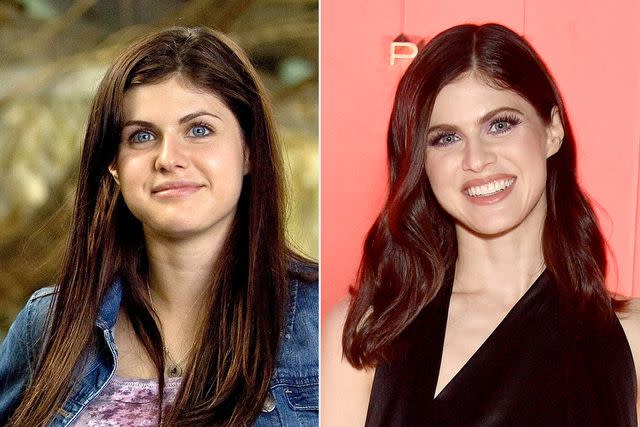 <p>Fox 2000 Pictures/Alamy; Gregg DeGuire/Variety via Getty</p> Alexandra Daddario in 'Percy Jackson and the Olympians: The Lightning Thief'