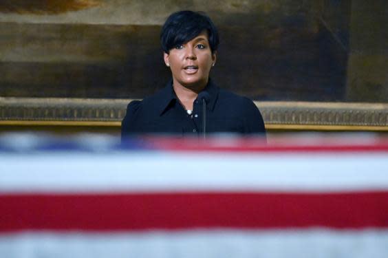 Atlanta mayor Keisha Lance Bottoms at the funeral of civil rights hero John Lewis at the Ebenezer Baptist church in Atlanta, Georgia (REUTERS)