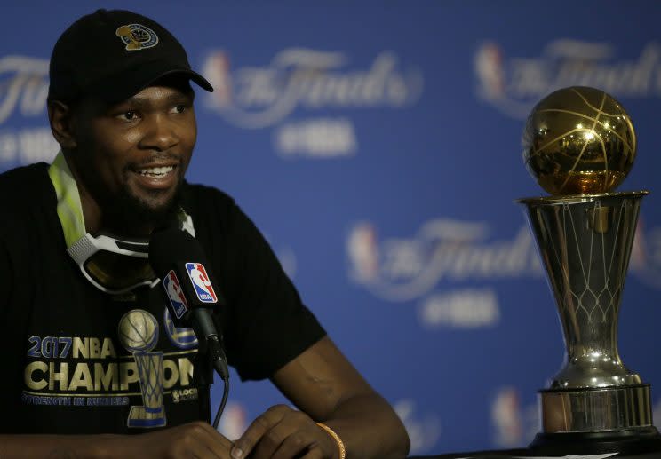 Kevin Durant has options when it comes to how he’ll remain with the Warriors. (AP)