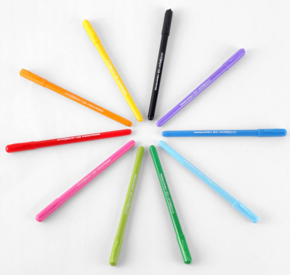 <p><a href="https://www.fallindesign.com/bookfriends-rainbow-vivid-color-gel-pen-0-38mm/" rel="nofollow noopener" target="_blank" data-ylk="slk:Shop Now;elm:context_link;itc:0;sec:content-canvas" class="link rapid-noclick-resp">Shop Now</a></p><p>Rainbow Gel Pens</p><p>fallindesign.com</p><p>$2.45</p>