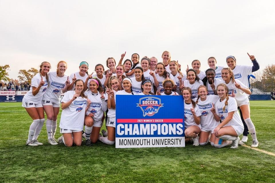 The Monmouth women's soccer team won the MAAC Tournament with a 4-0 victory over Quinnipiac on Nov. 7, 2021 in West Long Branch.