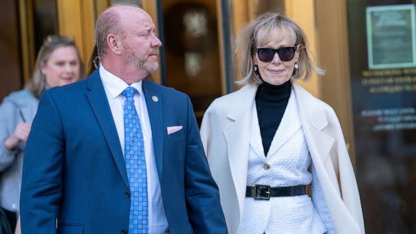 PHOTO: E. Jean Carroll, former U.S. President Donald Trump rape accuser, exits Manhattan Federal Court following a civil case, in New York City, May 2, 2023. (David Dee Delgado/Reuters)