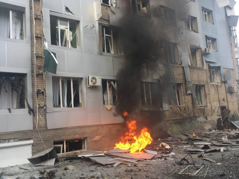 Blast outside TV channel headquarters in Melitopol (Ivan Fedorov/Telegram)