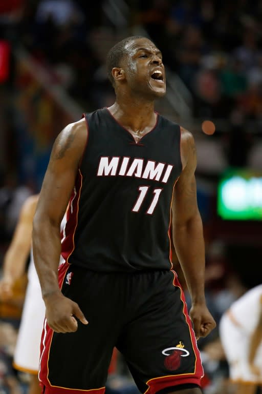 Dion Waiters of the Miami Heat celebrates scoring a three pointer