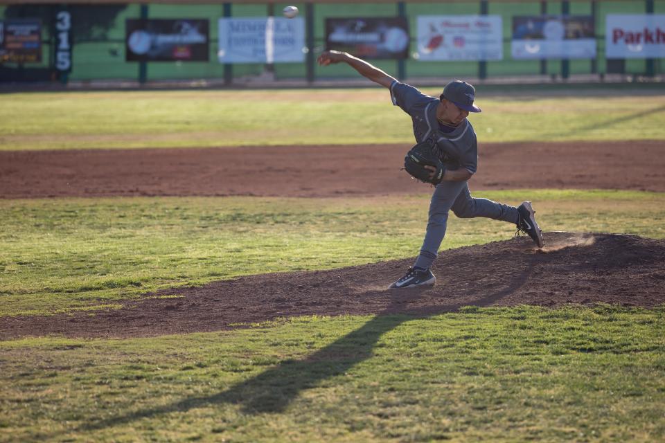 Eastlake’s Jordan Morales (6) pitches the ball at a baseball game against Franklin High School Friday, April 19, 2024, at Franklin High School, in El Paso, TX.