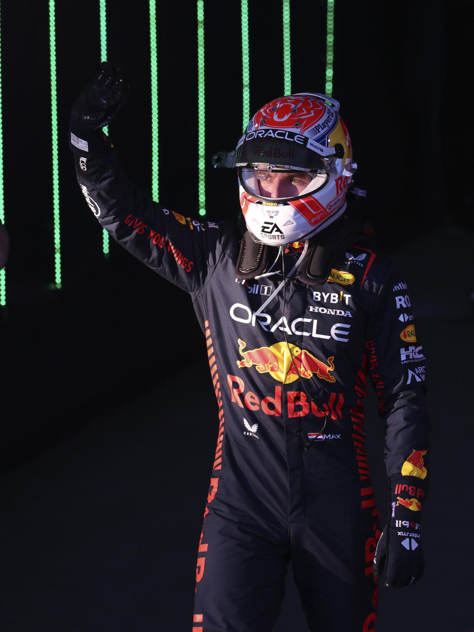 Red Bull driver Max Verstappen of Netherlands waves after winning the Australian Formula One Grand Prix at Albert Park in Melbourne, Sunday, April 2, 2023. (AP Photo/Asanka Brendon Ratnayake)