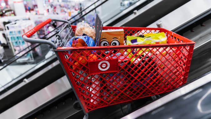 target cart going up escalator