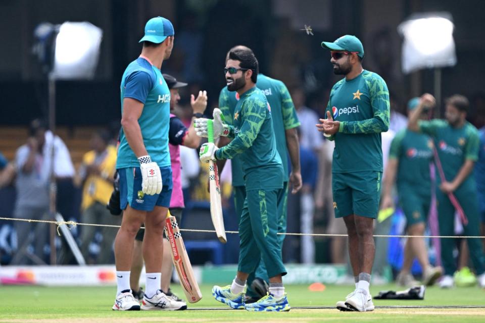 Pakistan and Australia warm up ahead of the Cricket World Cup clash (AFP via Getty Images)